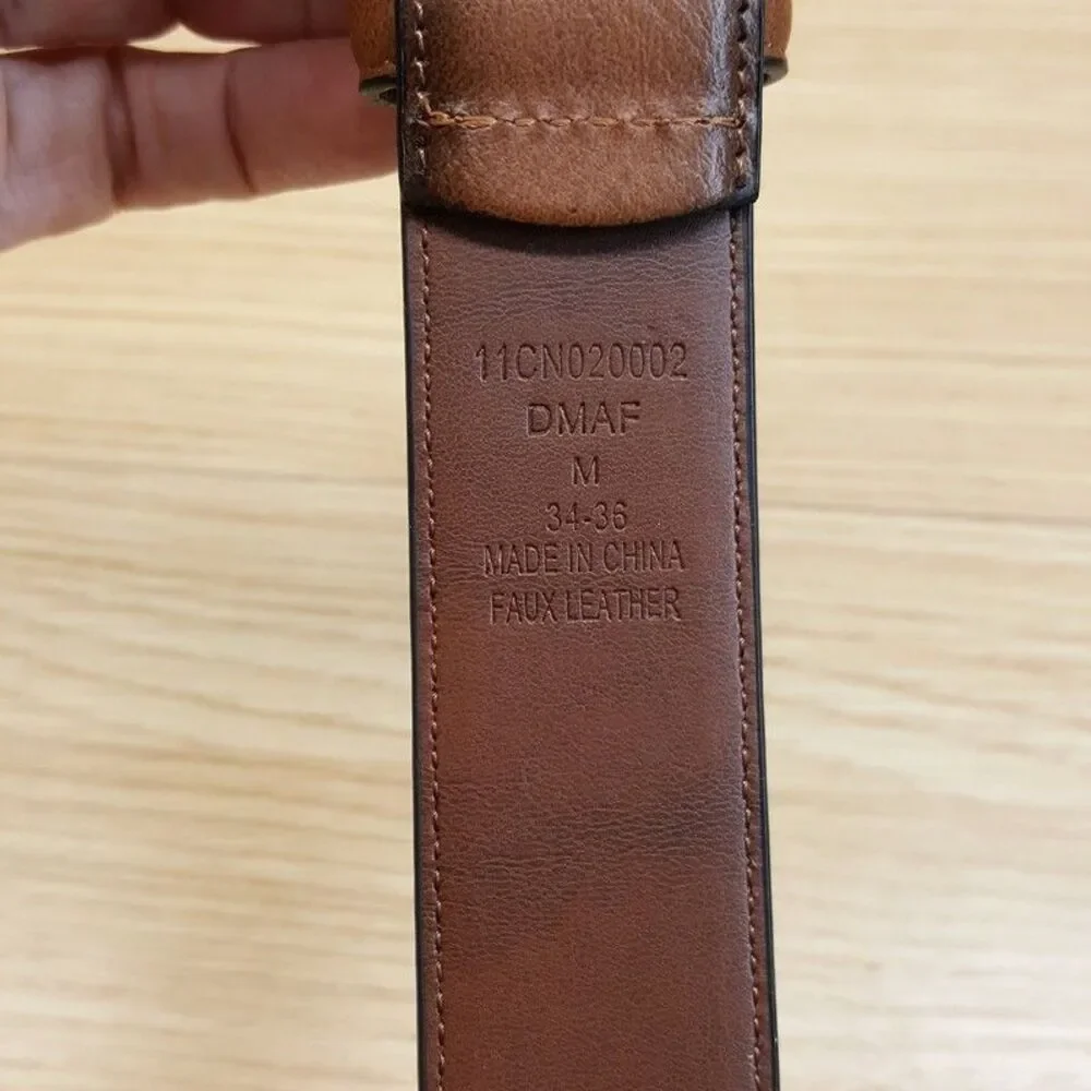 CLUB ROOM Belt Mens Size Medium 34 36 Brown Faux Leather Silver Buckle